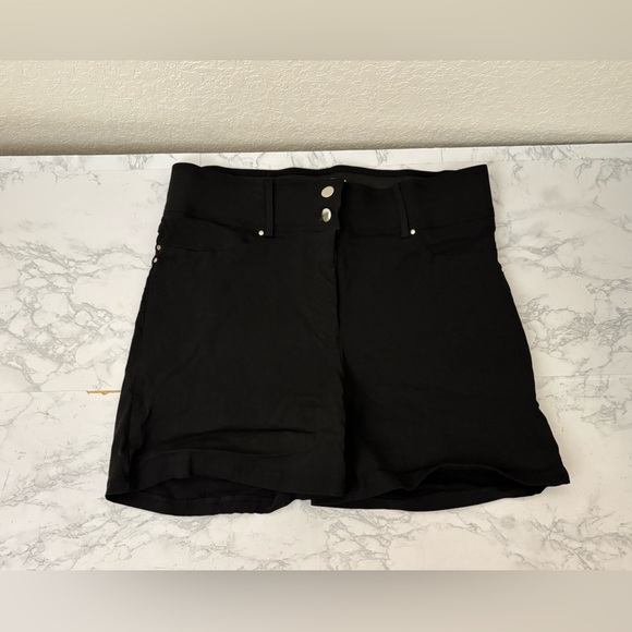 retrology Pants - Retrology Flat Front Comfort Dress Shorts Sz 12 Black Double Button Stretch